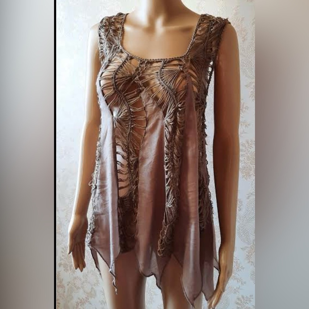 Asymmetrical Brown Crochet Tank Top NWT